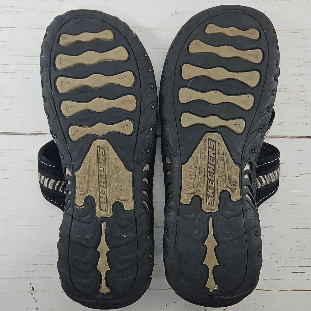 Skechers Reggae Rasta Women 8 Black Tan Flip Flop Thong Sandals Slip On Comfort - Picture 10 of 10